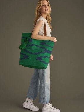 Panache Green and Navy Aztec Tassel Tote